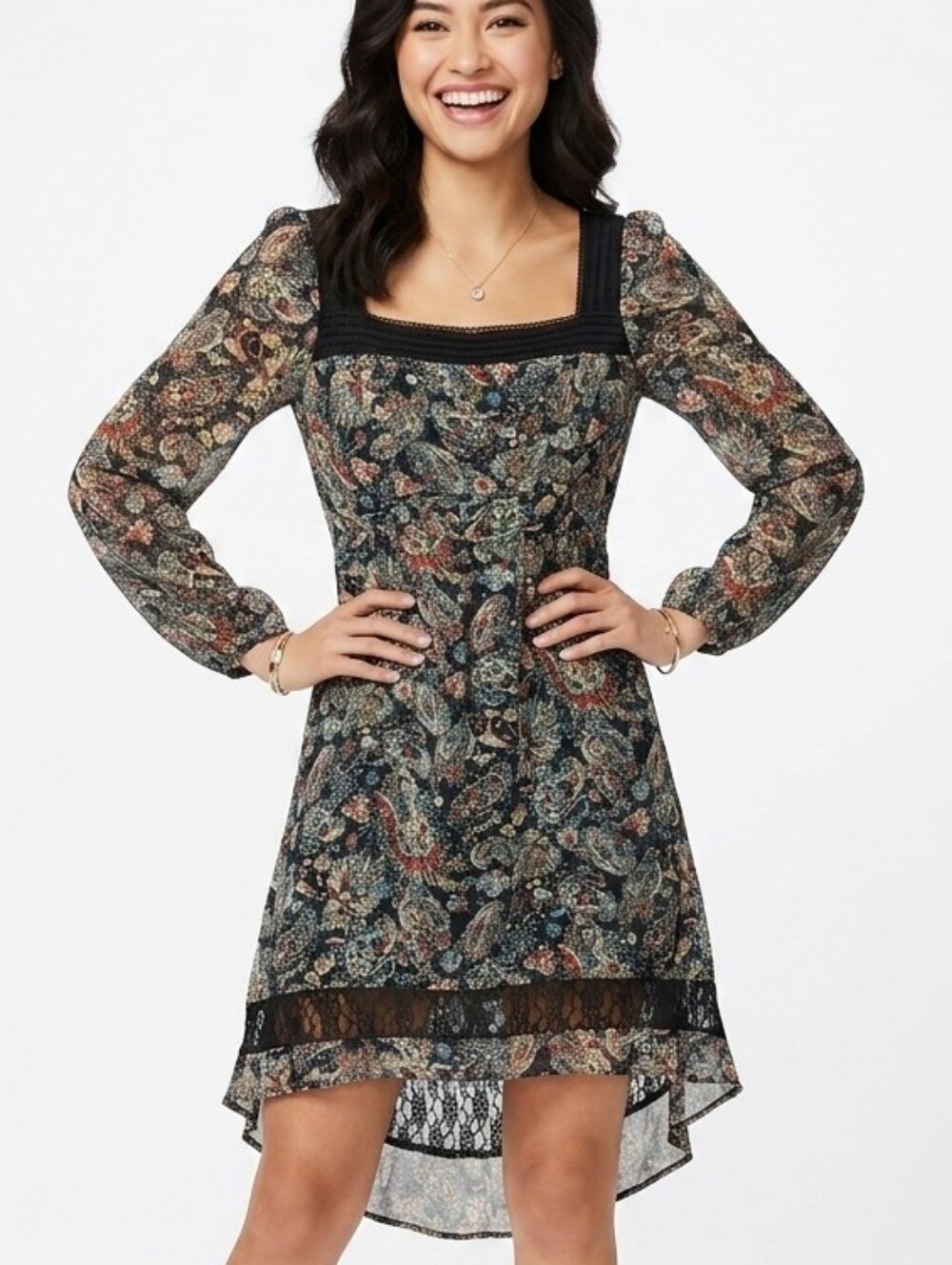 Band of Gypsies Black Paisley High-Low Babydoll Dress